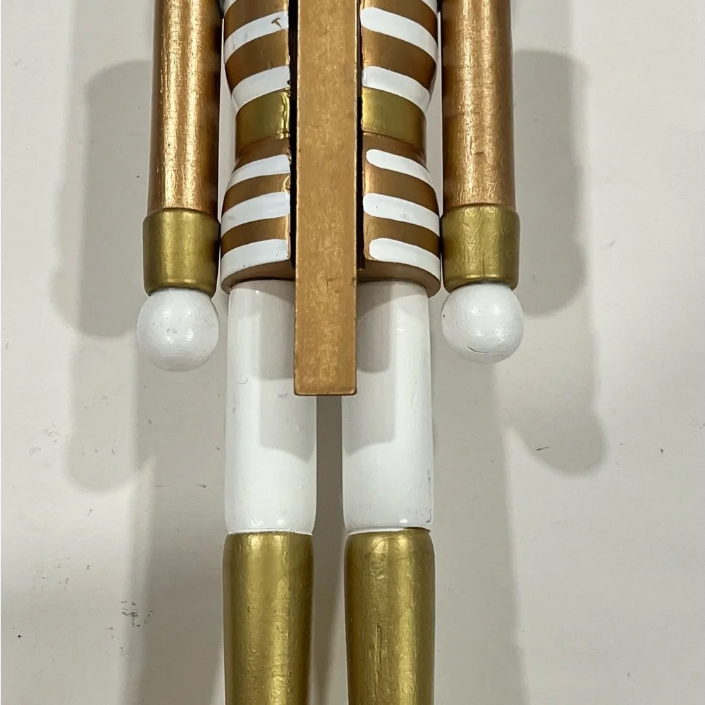 NEW Wood (MDF) Gold Stripe/White Nutcracker Holiday Christmas Decoration